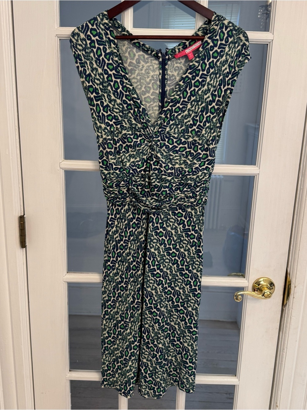 PLENTY by TRACY REESE Women’s Navy & Green Leopard Print Sleeveless V-Neck Dress
